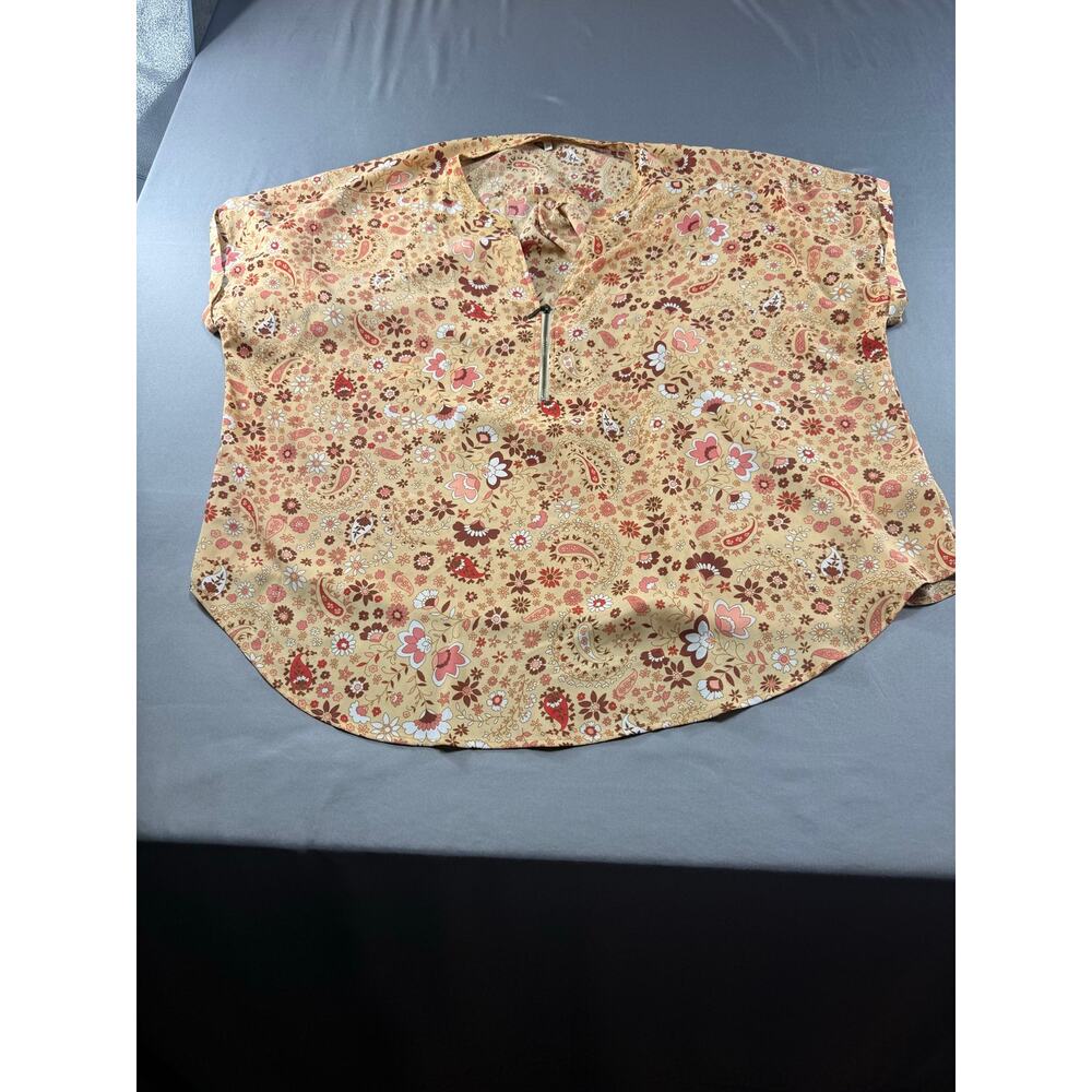 Maurices 2X Boho Floral Paisley Half Zip Blouse Top Beige Pink Plus Size